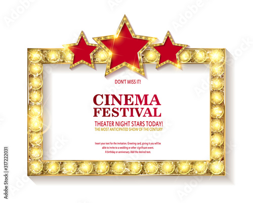 Cinema festival. Blank marque gold frame