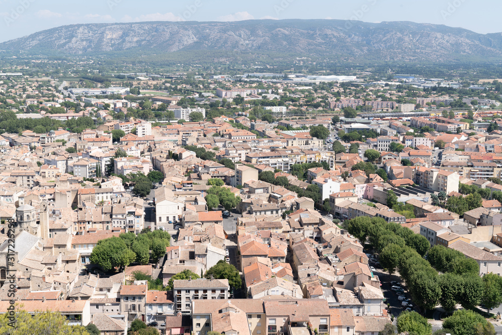hill view of city Cavaillon town in south of France