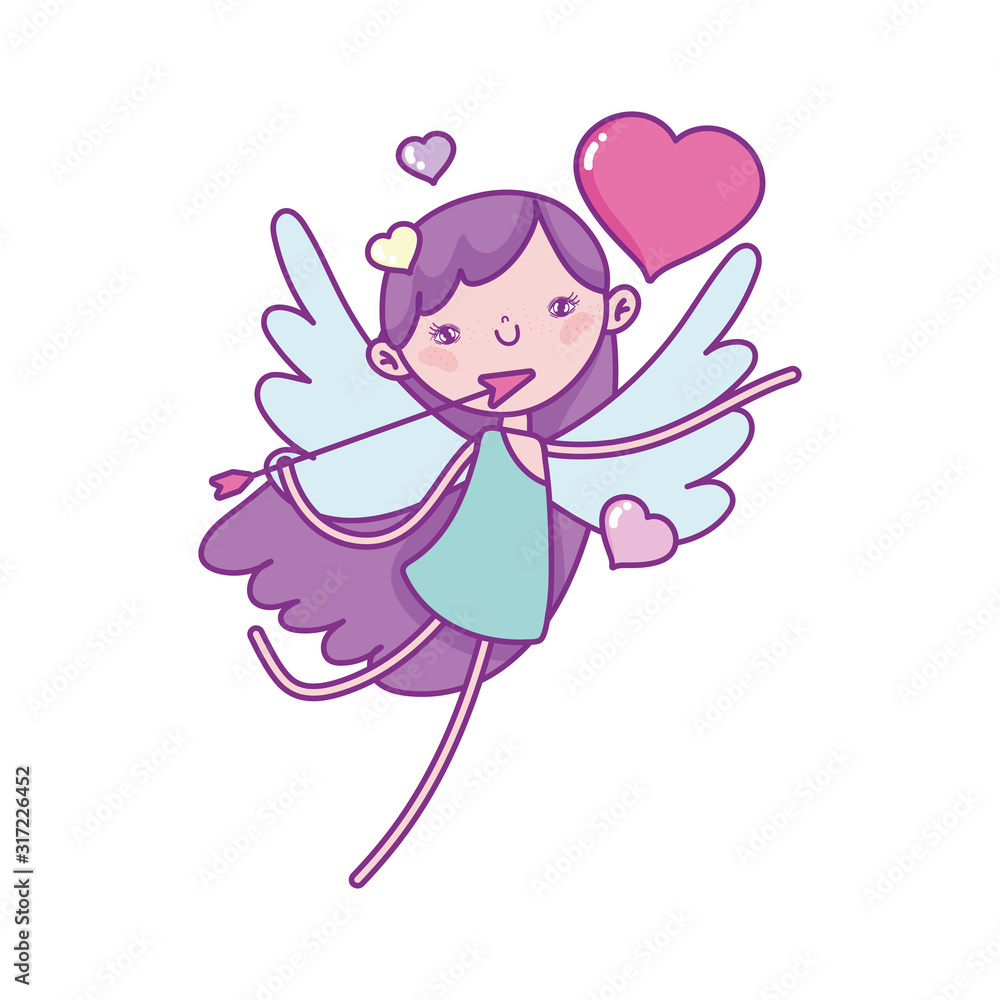 Fototapeta premium happy valentines day, cute cupid with arrow heart love cartoon character