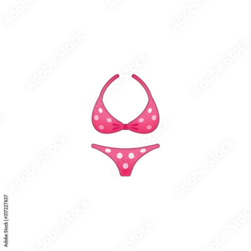 Bikini Vector Icon. Isolated Sexy Pink Dotted Bikini Emoji, Emoticon Illustration