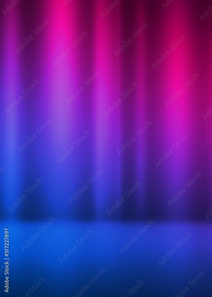 Abstract dark background with blue and pink neon glow. Neon luminous figure in the center of the stage. Abstract dark background with blue and pink neon glow. Neon luminous figure in the center of the stage.