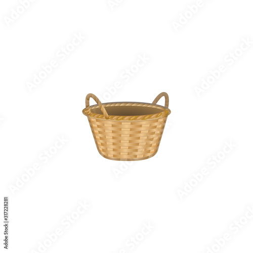 Wicker Basket Vector Icon. Isolated Wooden Basket Emoji, Emoticon Illustration