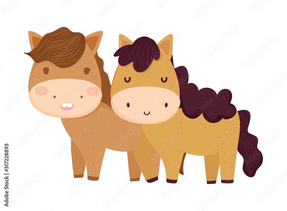 cute couple horse tree sun farm animal cartoon cute couple horse tree sun farm animal cartoon