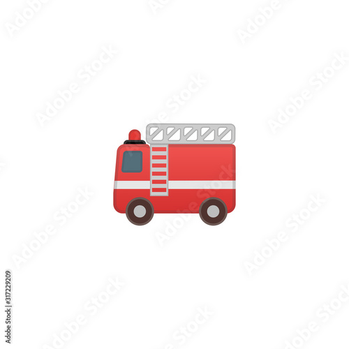 Fire Engine Vector Icon. Isolated Fire Engine Car Cartoon Style Emoji, Emoticon Illustration