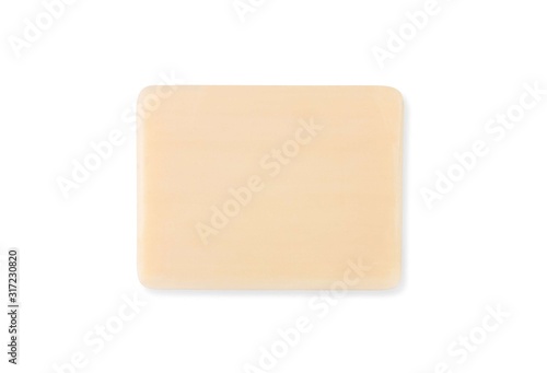 a bar of soap isolated on a white background close up top view
