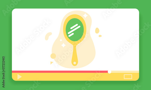 Beauty blogger icon. Mirror flat light style vector image in video player frame. Make up influencer icon.