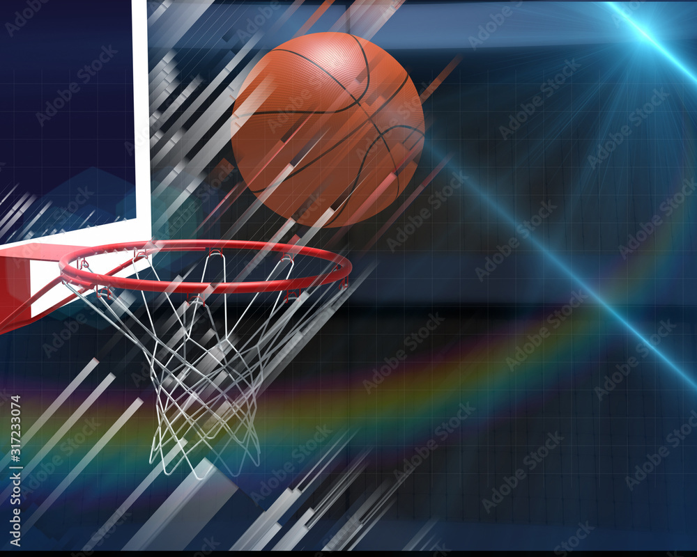 Abstract color sports  background with basketball backboard and ball from lines. Futuristic sport concept.