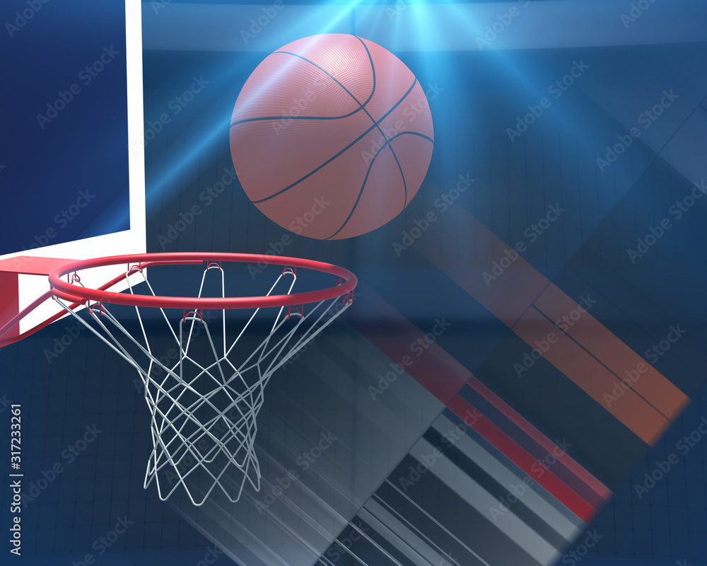 Abstract color sports  background with basketball backboard and ball in spot. Futuristic sport concept.