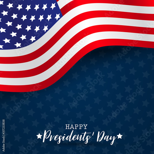 Happy Presidents day banner background. USA waving flag. American public holiday. Realistic vector illustration.