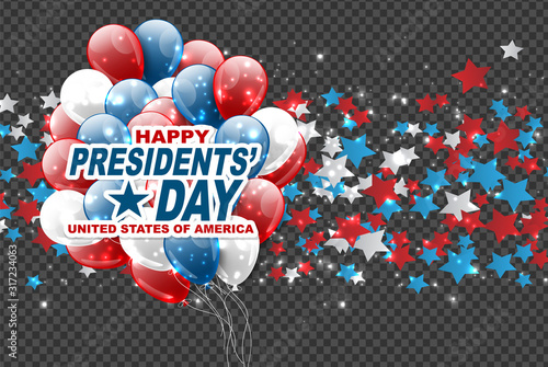 Presidents day sale background overlay. American flag colors blue, red, and white stars. Vector illustration.