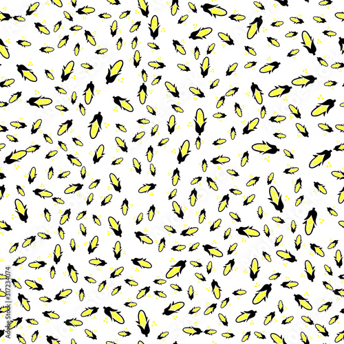 Seamless pattern with yellow corncobs. Ripe corn vegetables. Cool background for restaurant fast food cafe vector illustration.
