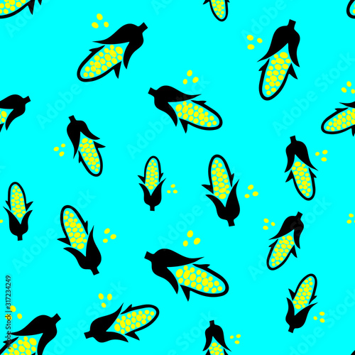 Seamless pattern with yellow corncobs. Ripe corn vegetables. Cool background for restaurant fast food cafe vector illustration.