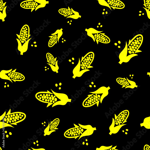 Seamless pattern with yellow corncobs. Ripe corn vegetables. Cool background for restaurant fast food cafe vector illustration.
