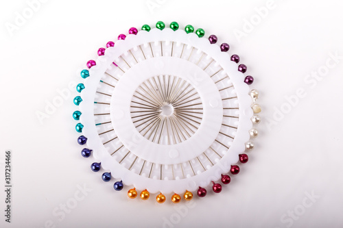 colorful sewing threads white background