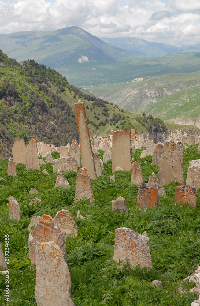 Medieval cemetery of Khoy village. Chechnya (Chechen Republic), Russia, Caucasus.