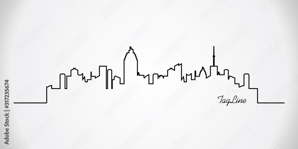 Outline of the city. Contour illustration of modern city residential area on white background. City landscape wave