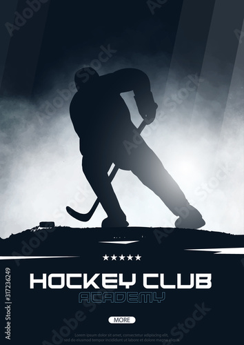 Photography Ice Hockey poster with player and Stick.