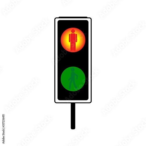 Stoplight sign. Icon traffic light on white background. Symbol regulate movement safety and warning. Electricity semaphore regulate transportation on crossroads urban road. Flat vector illustration
