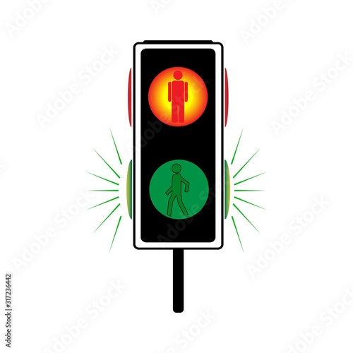 Stoplight sign. Icon traffic light on white background. Symbol regulate movement safety and warning. Electricity semaphore regulate transportation on crossroads urban road. Flat vector illustration