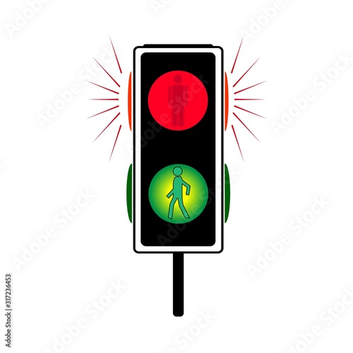 Stoplight sign. Icon traffic light on white background. Symbol regulate movement safety and warning. Electricity semaphore regulate transportation on crossroads urban road. Flat vector illustration