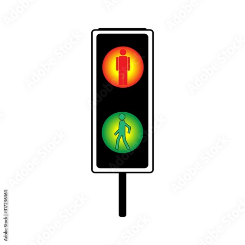 Stoplight sign. Icon traffic light on white background. Symbol regulate movement safety and warning. Electricity semaphore regulate transportation on crossroads urban road. Flat vector illustration