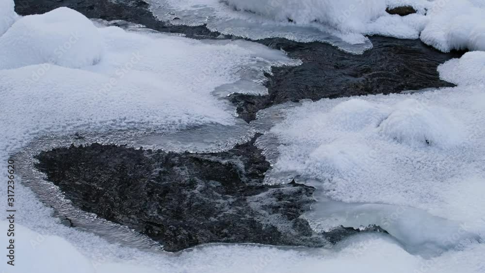 Video of openwork ice over the water of frozen river Pescherka in winter Video of openwork ice over the water of frozen river Pescherka in winter