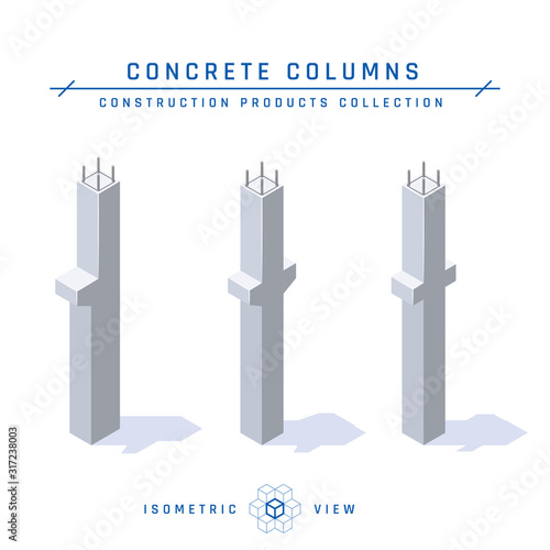 Concrete columns in isometric view, vector icon