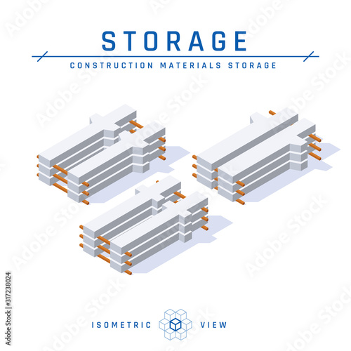 Concrete columns in isometric view, vector icon