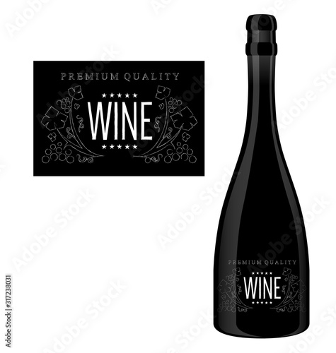  Vector label for a bottle of wine with abstract chalk composition with text and grapes.