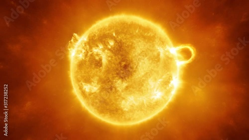 Sun surface close up through the telescope. Looping animation. Visible sun corona, photons, solar energetic particles and flares. Based On NASA images.