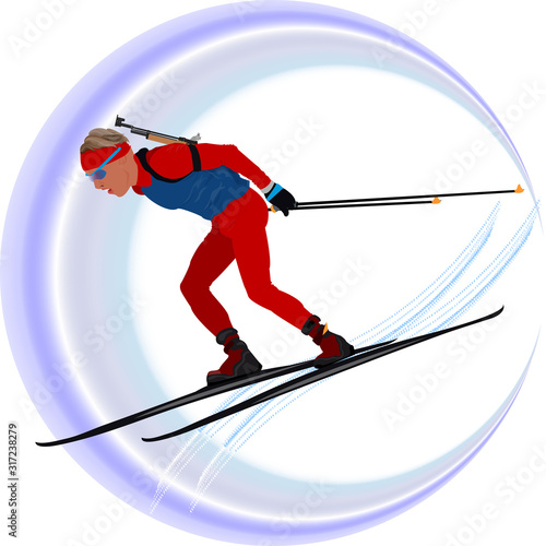 young high biathlonist is running fast on the track of the championship