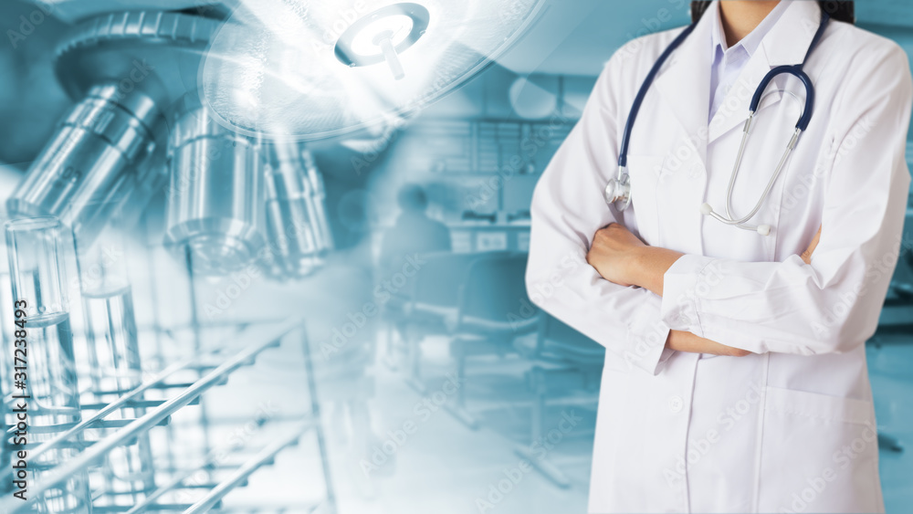 The doctor with liquid to test tube and laboratory, medical services , medical technology concept . The doctor with liquid to test tube and laboratory, medical services , medical technology concept .