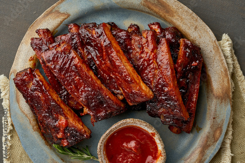 Quadro su tela Keto food, spicy barbecue pork ribs