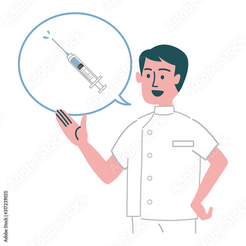 白衣 男性 注射 予防接種