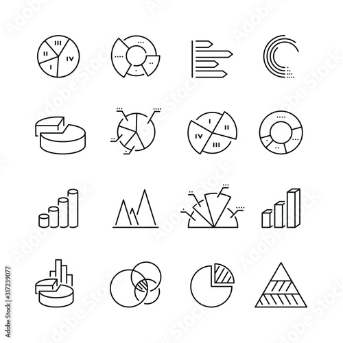 Diagram related icons: thin vector icon set, black and white kit