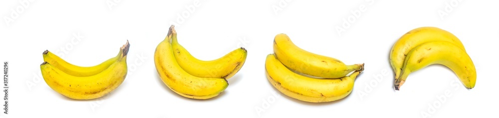 Ripe bananas on a white background.