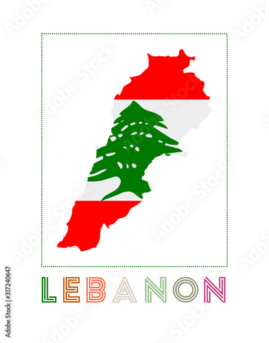 Lebanon Logo. Map of Lebanon with country name and flag. Appealing vector illustration. photo