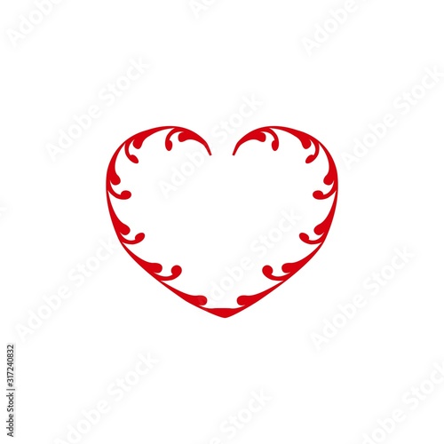 Red decorative heart on white background sign. Symbol linked, join, love, passion and wedding. Template for t shirt, apparel, card, poster, valentine day. Design element. Vector illustration.