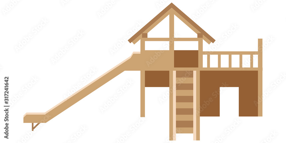 イラスト素材 木の家 遊具 すべり台 階段 木製 ベクター Stock Vector Adobe Stock