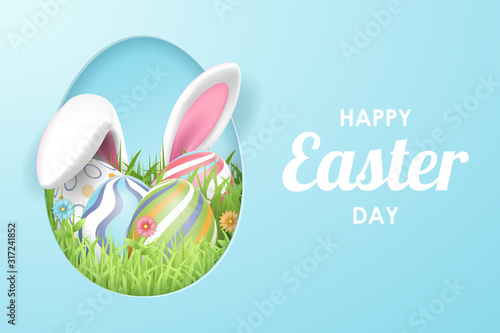 Happy Easter background with realistic Easter eggs. Vector illustration