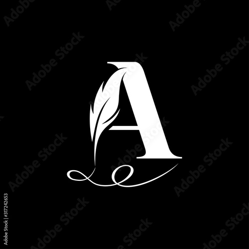 Initial letter A logo with Feather Luxury gold.