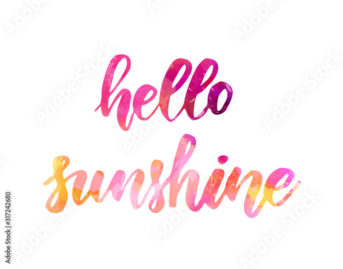 Hello sunshine lettering on watercolor splash