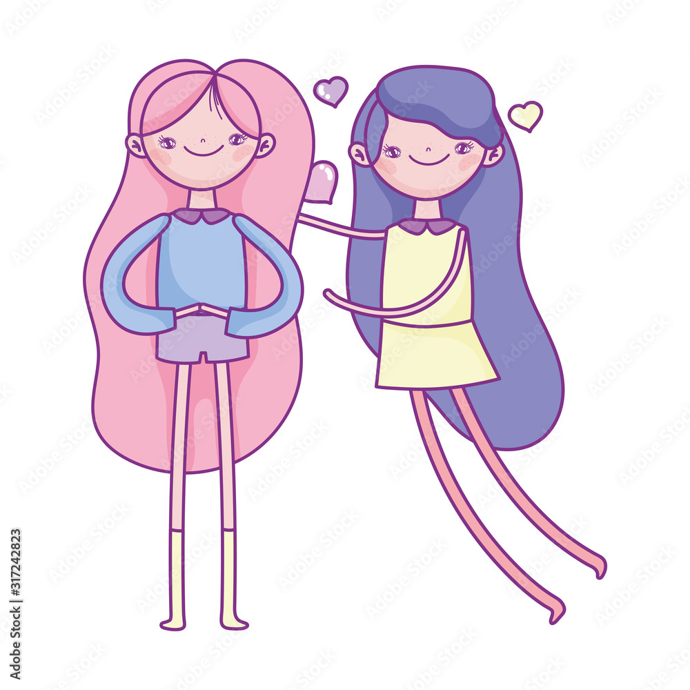 happy valentines day, cute young woman and funny cupid hearts love cartoon happy valentines day, cute young woman and funny cupid hearts love cartoon
