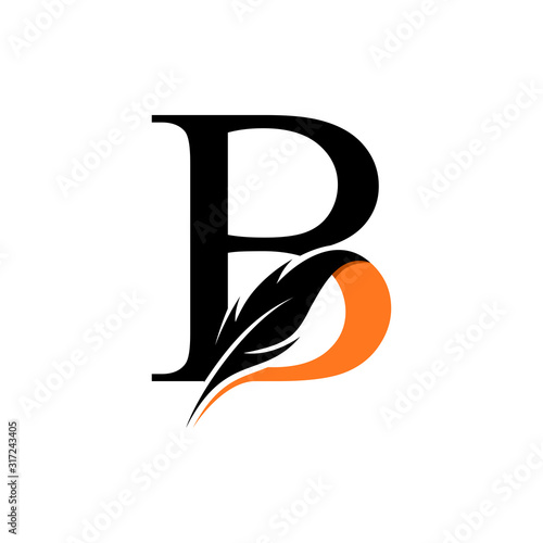Initial Letter B Logo with feather. Trendy Design concept luxury feather element and Letter B for corporate