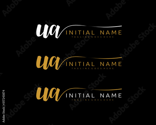 U A UA Initial handwriting logo vector. Hand lettering for designs.