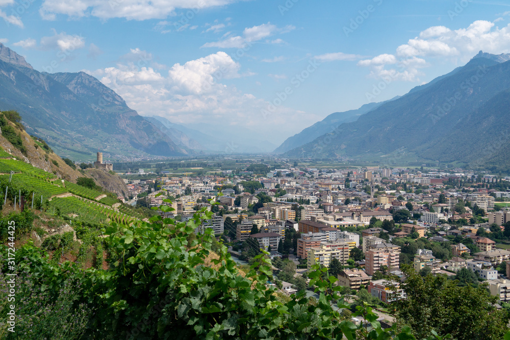 View of Martigny from a Alpin mountain road, Switzerland