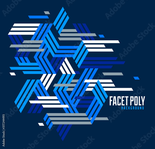 Line design 3D cubes and triangles abstract background, polygonal low poly isometric retro style template. Stripy graphic element isolated. Template for poster or banner, cover or ad.