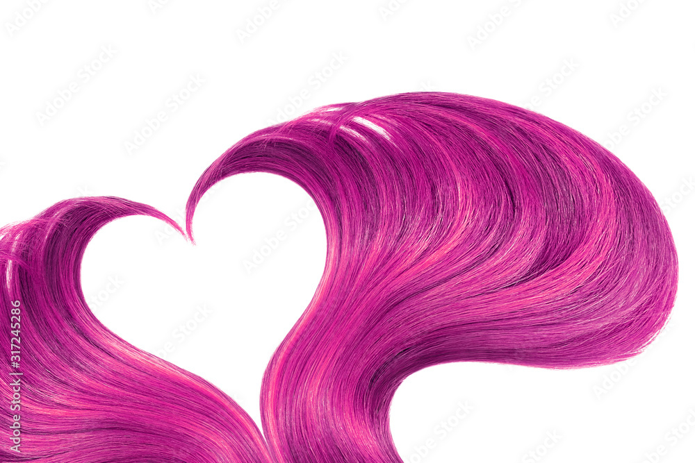 Pink hair in shape of heart on white, isolated Pink hair in shape of heart on white, isolated