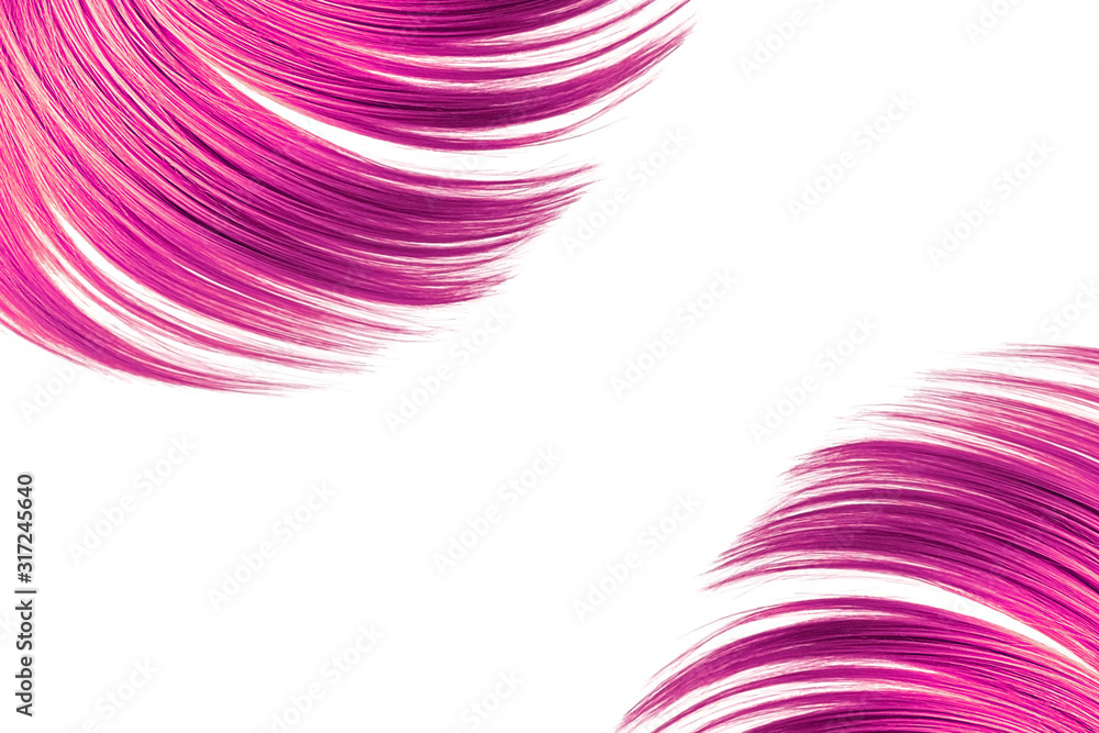 Pink hair over white as background (isolated). Copy space