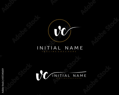 V C VC Initial handwriting logo vector. Hand lettering for designs.